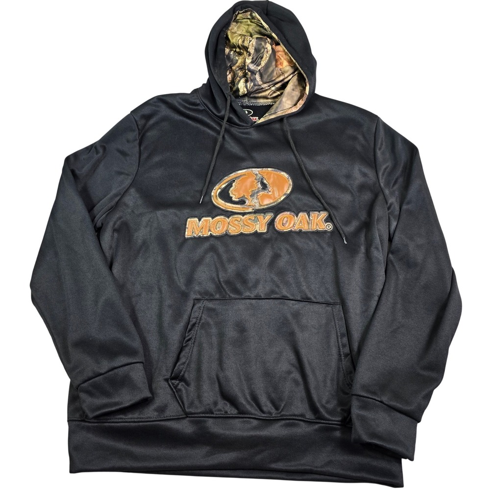 Mossy Oak Camo Hoodie Men XL Black Performance Pullover Sweatshirt Hunting Camp